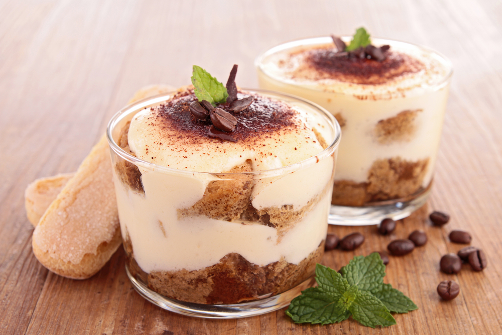 tiramisu on wood background